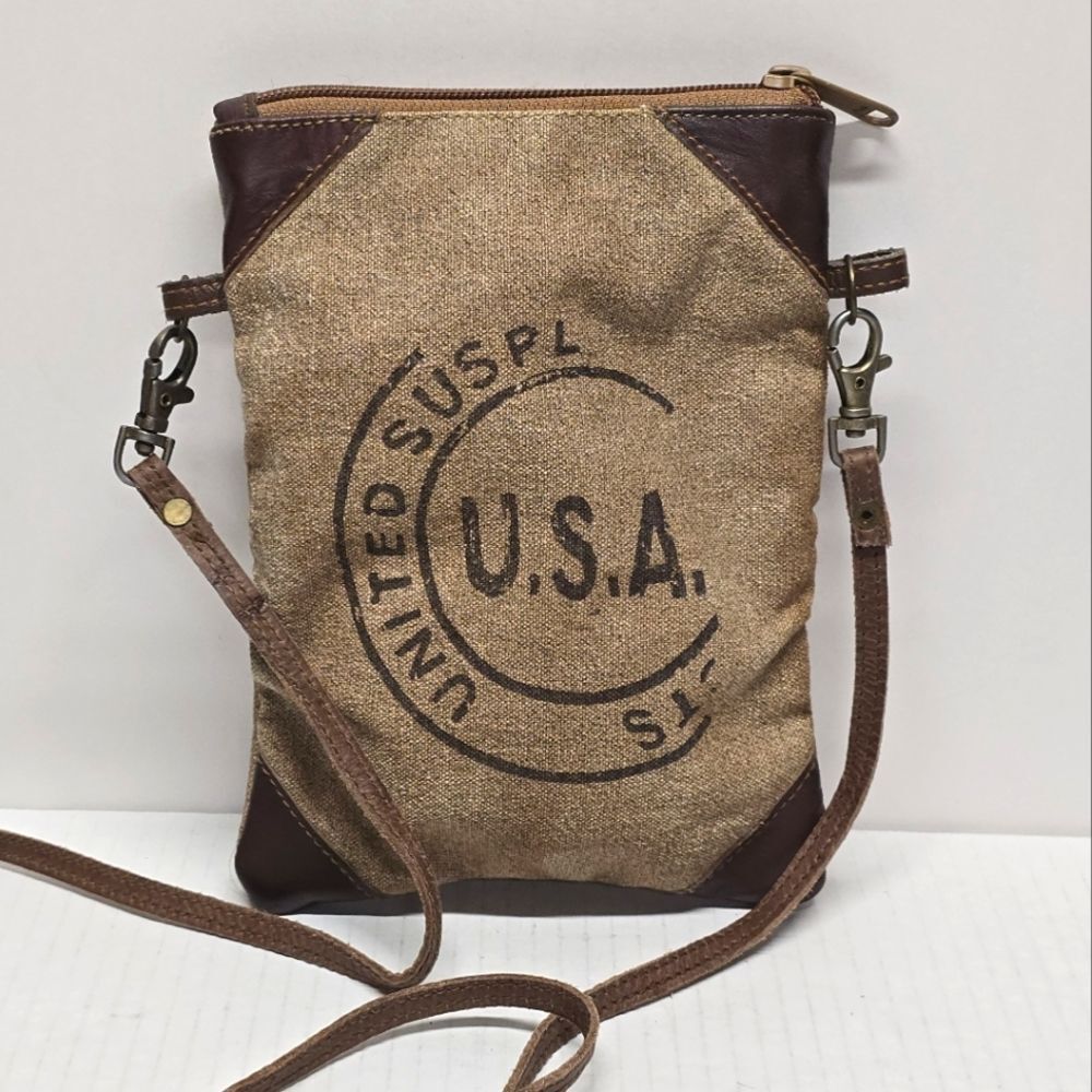 Mona B USA Postage Stamp Vintage Look Distressed Cowgirl Crossbody Rustic Bag
